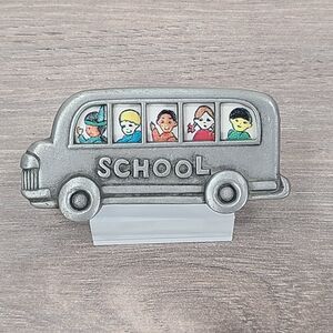 Vintage L Razza Pewter School Bus Pin Brooch Children
